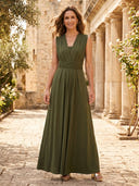 A Line Chiffon V Neck Long Mother of the Bride Dresses with Ruched