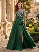 A Line Satin Round Neck Mother of the Bride Dresses with Train