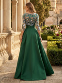 A Line Satin Round Neck Mother of the Bride Dresses with Train