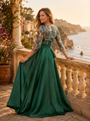 A Line Satin Round Neck Mother of the Bride Dresses with Train