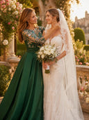 A Line Satin Round Neck Mother of the Bride Dresses with Train