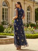 A Line Short Sleeves V Neck Mother of the Bride Dresses with Print Flower