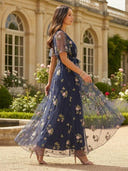A Line Short Sleeves V Neck Mother of the Bride Dresses with Print Flower