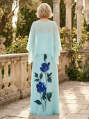 A Line Long Mother of the Bride Dresses with Cape