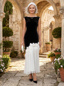 Mermaid Tea Boat Neck Mother of the Bride Dresses with Flower