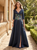 A Line Satin Long Sleeves Mother of the Bride Dresses with Slit