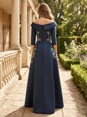 A Line Satin Long Sleeves Mother of the Bride Dresses with Slit