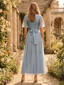 A Line Tulle Round Neck Tea Length Mother of the Bride Dresses