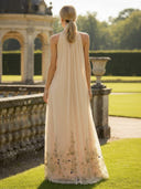 A Line Tulle Halter Long Mother of the Bride Dresses with Embroidery