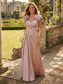 Satin A Line Long Mother of the Bride Dresses with Flower