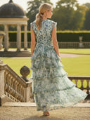 A Line Tulle V Neck Long Mother of the Bride Dresses with Print