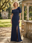 Satin Mermaid One Shoulder Long Mother of the Bride Dresses with Slit