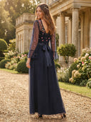 A Line Tulle V Neck Long Sleeves Mother of the Bride Dresses with Embroidery