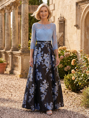Tulle Boat Neck Long Mother of the Bride Dresses with Embroidery