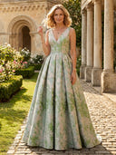 Satin V Neck Long Mother of the Bride Dresses with Embroidery