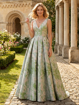 Satin V Neck Long Mother of the Bride Dresses with Embroidery