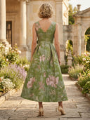 A Line Satin V Neck Sleeveless Tea Length Mother of the Bride Dresses with Embroidery