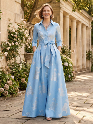 A Line Satin Long Sleeves Mother of the Bride Dresses with Embroidery