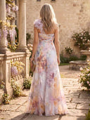 Tulle One Shoulder Long Mother of the Bride Dresses with Embroidery