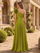 A Line Satin One Shoulder Mother of the Bride Dresses with Flower