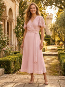 A Line Chiffon Flutter Sleeves Tea Length Mother of the Bride Dresses