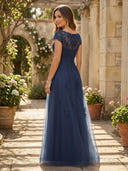 Tulle A Line Jewel Short Sleeves Mother of the Bride Dresses with Lace