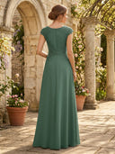 Chiffon A Line Cowl Neck Short Sleeves Mother of the Bride Dresses with Lace Appliques