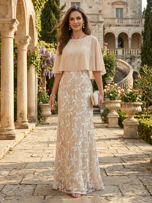 Sheath Cowl Neck Long Mother of the Bride Dresses with Cape