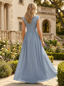 Chiffon A Line Cowl Neck Long Mother of the Bride Dresses with Slit