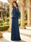 Chiffon Mermaid Cape Sleeves Long Mother of the Bride Dresses with Lace