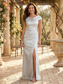 Jacquard Mermaid Cowl Neck Long Mother of the Bride Dresses with Slit