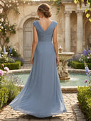 Chiffon Mermaid V Neck Sleeveless Long Mother of the Bride Dresses with Pleated