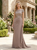 Chiffon Mermaid Short Sleeves Long Mother of the Bride Dresses with Sequin