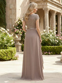 Chiffon Mermaid Short Sleeves Long Mother of the Bride Dresses with Sequin