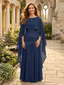 Chiffon A Line Long Mother of the Bride Dresses with Cape