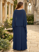 Chiffon A Line Long Mother of the Bride Dresses with Cape