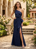Satin Mermaid One Shoulder Long Mother of the Bride Dresses with Bow