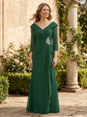 Chiffon A Line V Neck Long Sleeves Mother of the Bride Dresses with Ruffles