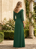 Chiffon A Line V Neck Long Sleeves Mother of the Bride Dresses with Ruffles