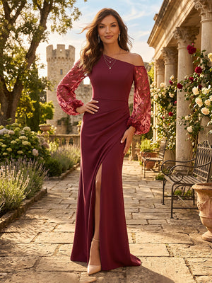 Satin Mermaid Long Sleeves Mother of the Bride Dresses with Slit