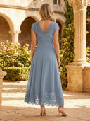 Chiffon A Line V Neck Short Sleeves Mother of the Bride Dresses with Lace