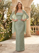 Lace Mermaid Strapless Long Mother of the Bride Dresses with Cape