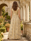 A Line V Neck Sleeveless Long Mother of the Bride Dresses with Ruffles