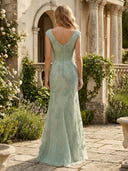 Lace Mermaid V Neck Long Mother of the Bride Dresses with Sequin