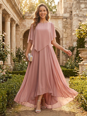 Chiffon A Line Cowl Neck Long Mother of the Bride Dresses with Beadings