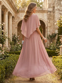 Chiffon A Line Cowl Neck Long Mother of the Bride Dresses with Beadings