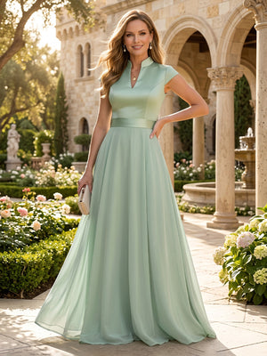 Chiffon A Line V Neck Long Mother of the Bride Dresses with Empire Waist