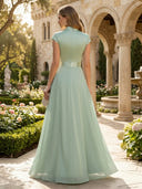 Chiffon A Line V Neck Long Mother of the Bride Dresses with Empire Waist