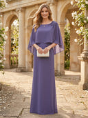 Chiffon Sheath Cape Sleeves Mother of the Bride Dresses with Lace