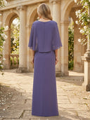 Chiffon Sheath Cape Sleeves Mother of the Bride Dresses with Lace